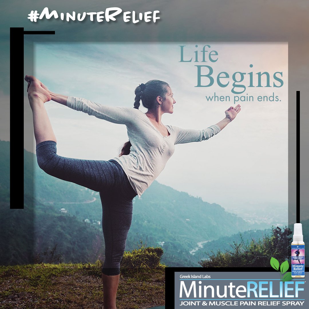 MinuteRelief's tweet photo. Life Begins When Pain Ends...and now there’s Minute Relief Joint &amp; Muscle Pain-Relief Spray. "Yoga is the fountain of youth, but you’re only as young as your spine is flexible" ~ Bob Harper

#minuterelief #yoga #yogachallenge #yogalife #yogafit #yogainspiration #painrelief https://t.co/1K2Cq2kcy6