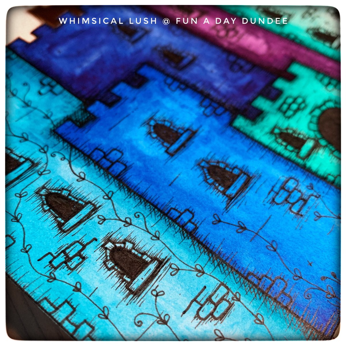 WhimSicALLusH's tweet image. Inking those January blues away with my @FADDundee project. 💙It was time for those cold colours... &amp;amp; it’s been a while since a castle popped up in my wee inky world. Really loving playing with colours &amp;amp; always loving a bit of 3D! #funadaydundee2019 #dundee #funaday #illustration