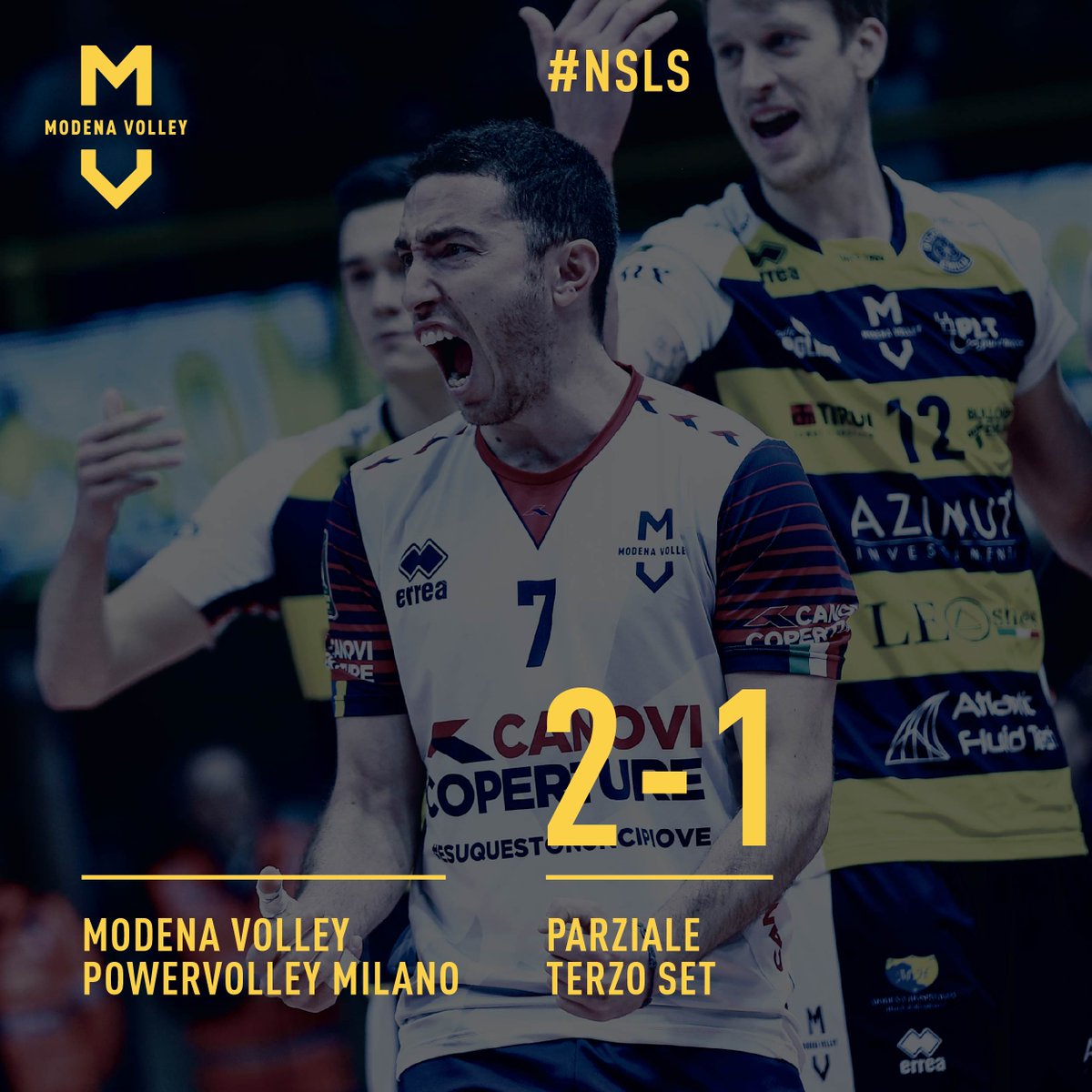 Il servizio in rete di Milano ci fa conquistare il terzo set sul 25-22! Ora un ultimo, ultimissimo sforzo per proseguire il sogno della Coppa Italia verso Bologna! DAI RAGAZZI! 💛💙 #delmontecoppaitalia #milanomodena