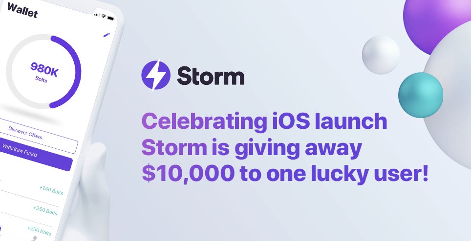 To celebrate the launch of #ios, <a href="/StormPlayApp/">StormPlay</a> will be giving out $10,000 USD to one lucky winner redeemable for $BTC, $STORM, $ETH, or $BNB. #stormplay10k <a href="/binance/">Binance</a> #blockchain #bitcoin #ethereum Read more here: blog.stormtoken.com/10-000-storm-p…
