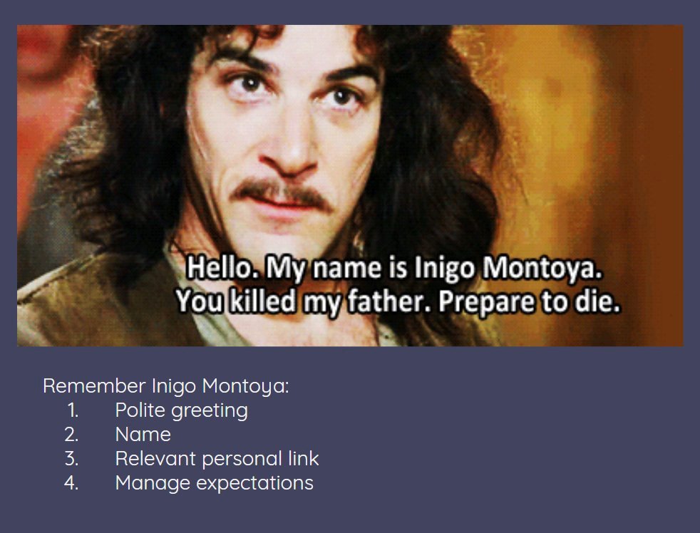 I see a lot of cover letters that tell me they don't know what to include in cover letters. You can do worse than remember Inigo Montoya.