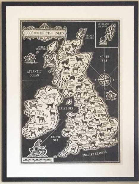CherrydidiUK's tweet photo. Beautifully hand printed on Japanese Awagami Bunkoshi paper, this #linoprint of ‘Dogs of the British Isles’ by the talented #artist #theenlightenedhound left #cherrydidiambleside today. Inspired by antique maps of the 18th and 19th centuries. @dogcelebration @zakthecolliedog https://t.co/TM7yZfnPuI