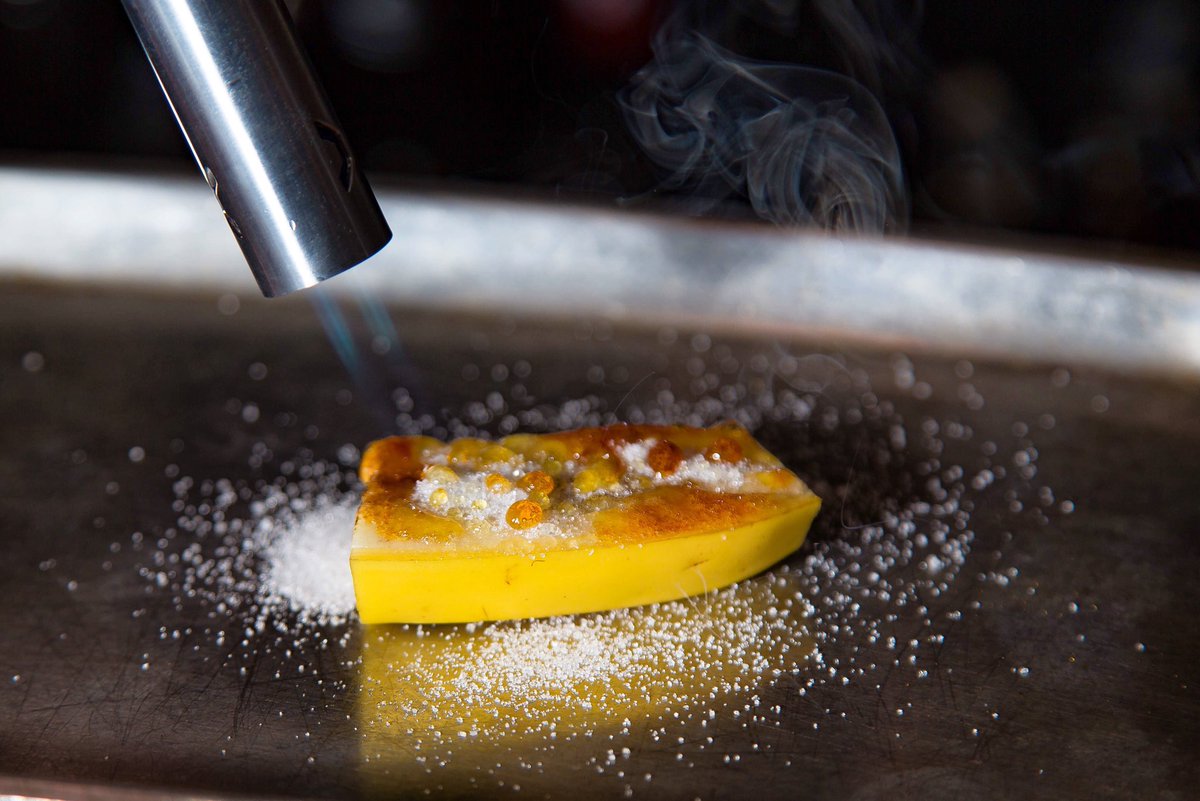 Toasting the garnish to perfection 🍌