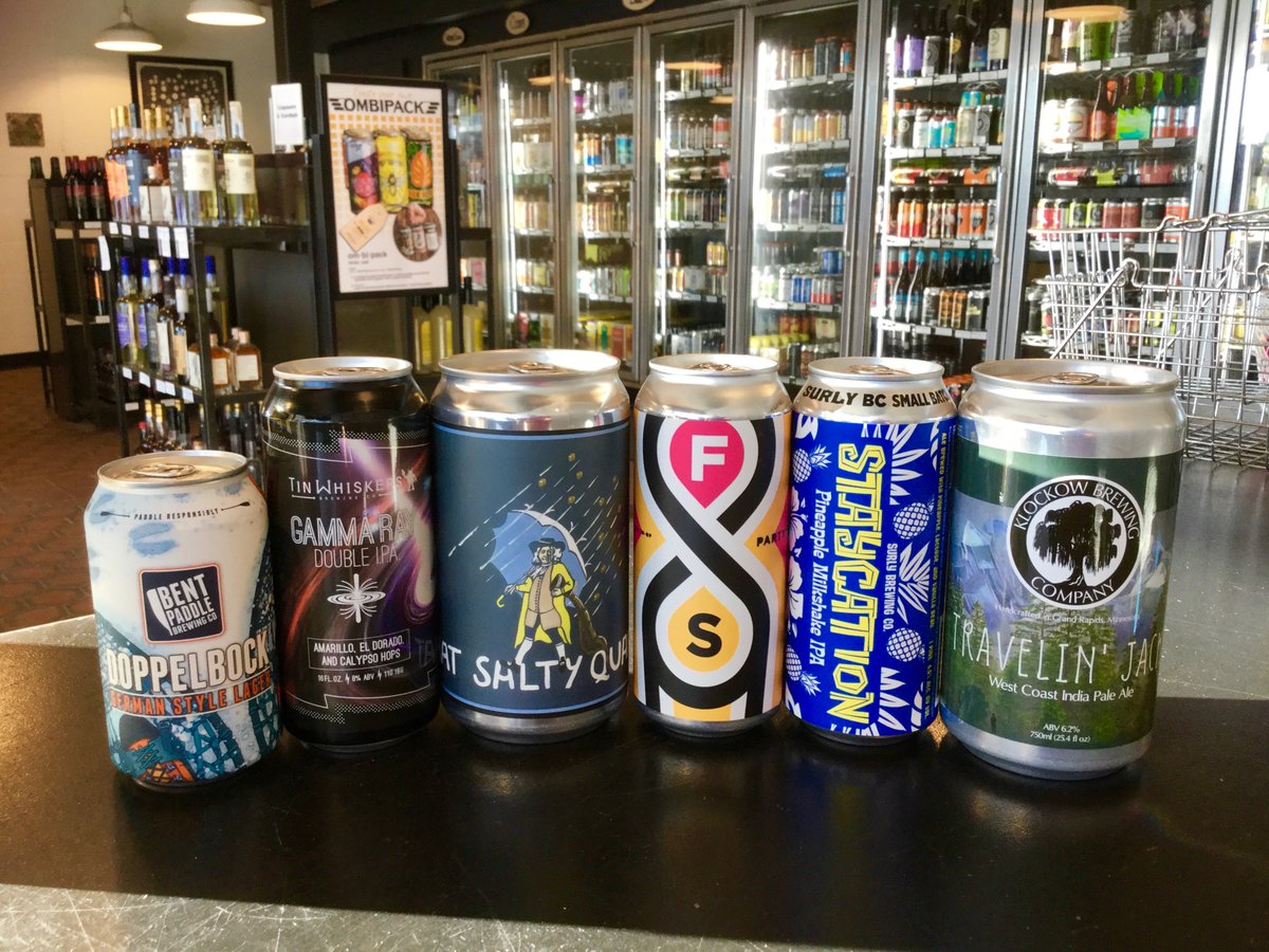 OmbiMN's tweet photo. Stuck in a rut? Try something new! From left: @bentpaddlebeer Doppelbock @TinWhiskersBrew Gamma Ray @BrokenClockbrew That Salty Quaker @FairStateCoop Party Forward @surlybrewing Staycation, Klockow Brewing Travelin' Jack #BeerCanAppreciationDay #CraftDefined https://t.co/Rhhvj05gTE