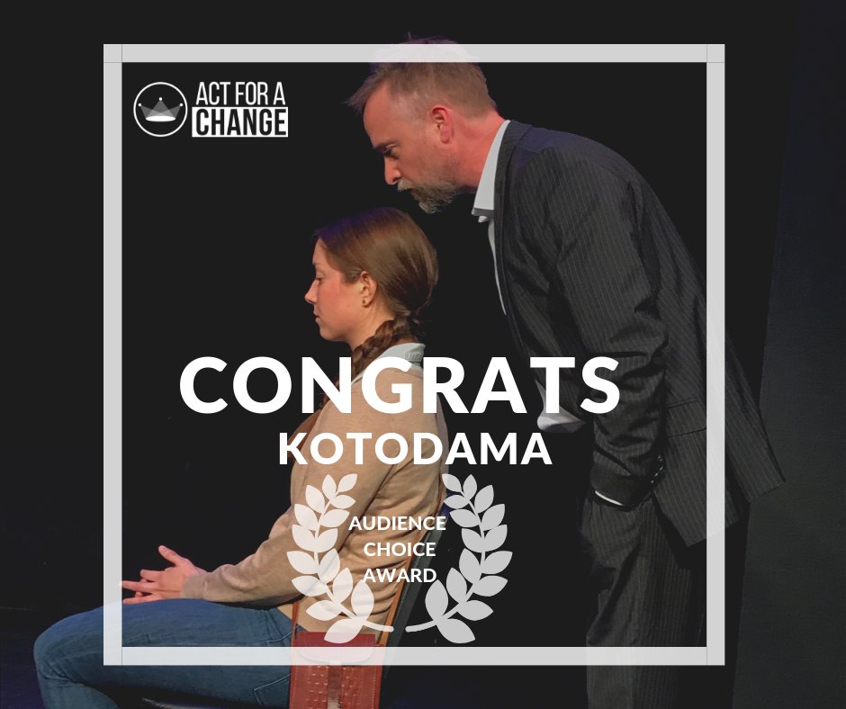 actforachange's tweet photo. We have a winner! Congrats to Kotodama, the Audience Choice Award victor of Metamorphosis. This brilliant black comedy was written &amp; directed by Zac Lovelace, &amp; performed by Christie Osterhus &amp; Josh Daugherty. Stay tuned to find out which charity they've chosen for our next show. https://t.co/Kyokuw9fpr