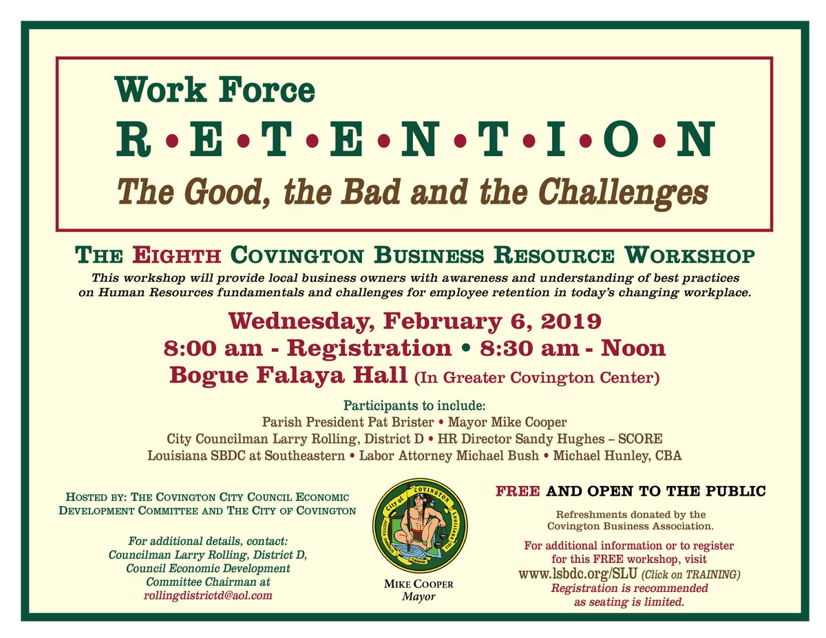 Join us in Covington for workforce event on 2/6 #Workforce
Register at www2.lsbdc.org/workshop.aspx?…