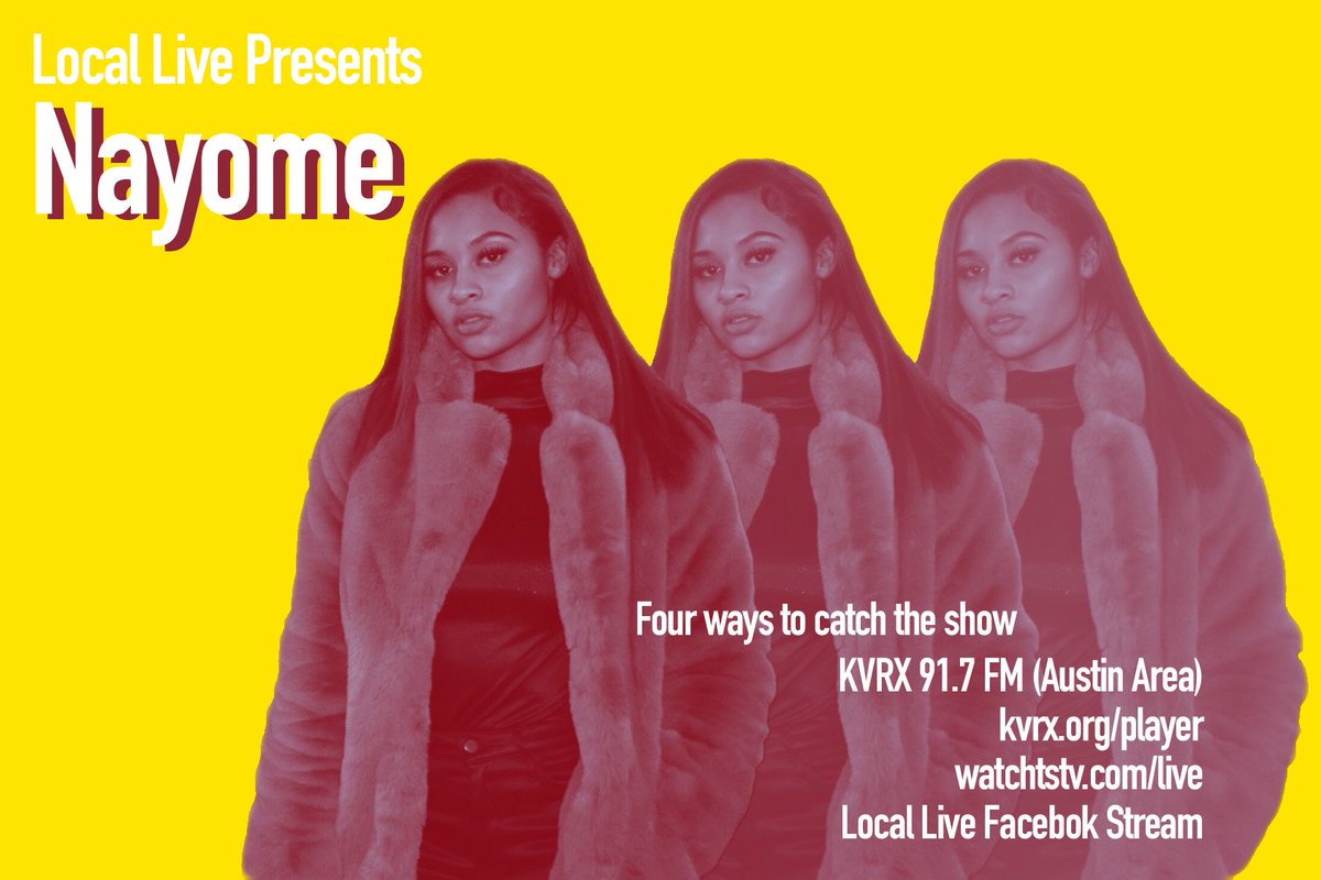 LocalLiveAustin's tweet photo. This Sunday we have R&amp;B artist Nayome will be on Local Live this sunday, 12/27, at 10PM! Tune in four different ways! Read up on her in our newest blog post: https://t.co/pF0g8muzbd

Photo by Elizabeth Karolina, Edited by Isabel Canales, Graphic by Leslie Bautista https://t.co/OpLfhBuc7X
