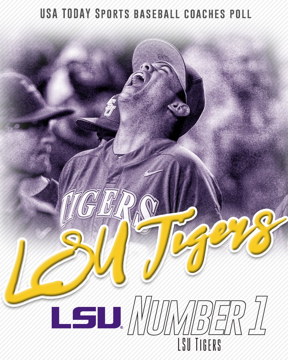 NCAABaseball's tweet photo. USA TODAY #NCAABaseball Coaches Poll

1. LSU
2. Vanderbilt
3. Florida
4. Texas Tech
5. Oregon St.
6. North Carolina
7. UCLA
8. Louisville
9. Stanford
10. Mississippi
11. Florida St.
12. Arkansas
13. Georgia
14. East Carolina
15. Mississippi State
16-25: https://t.co/XRVpfhMyJS https://t.co/jhBu4ZjiGP