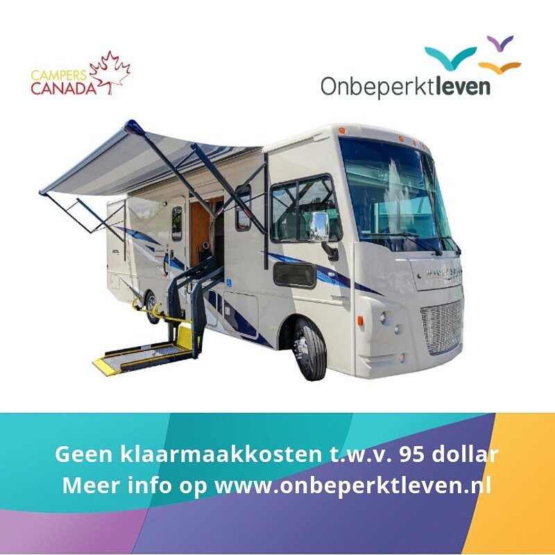 Nieuw bedrijvenpartner Campers Canada! Deze buscamper is geschikt en heeft voldoende ruimte voor de rolstoel die met een speciale lift de camper in kan worden gehesen. Ook de inrichting is speciaal aangepast voor rolstoelgebruikers. Meer op onbeperktleven.nl #haalalleseruit