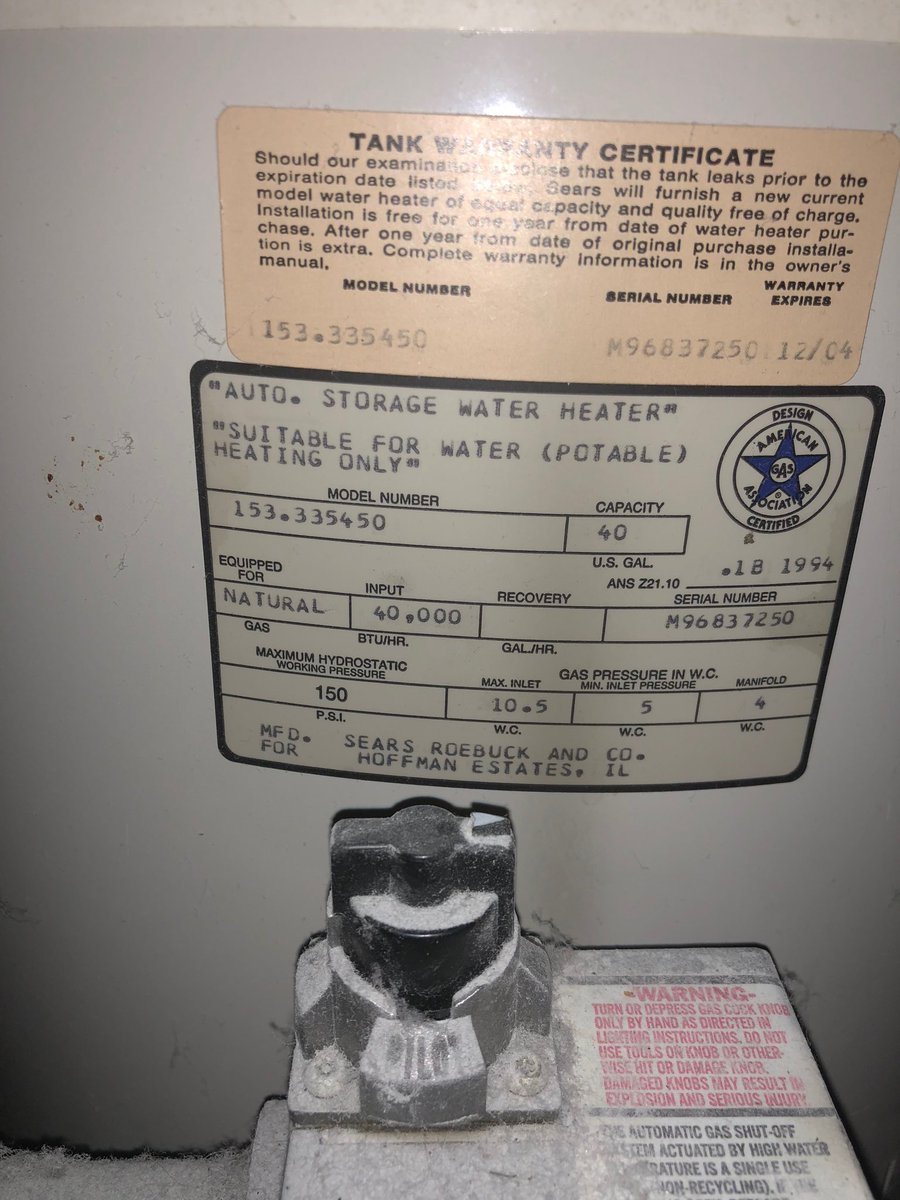 RIP 1996 Kenmore hot water heater. Bravo Sears! 1996-2019 #kenmore #sears #middleburghts