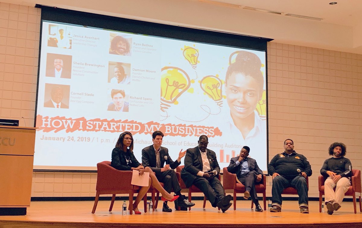 nccucounseling's tweet photo. Counselor Education students attended the “How I Started My Business” Panel Discussion with featuring successful entrepreneurs at the School of Education Auditorium.  The panel was moderated by Jesica Averhart - Executive Director of Leadership Triangle. https://t.co/35KZHYg42g