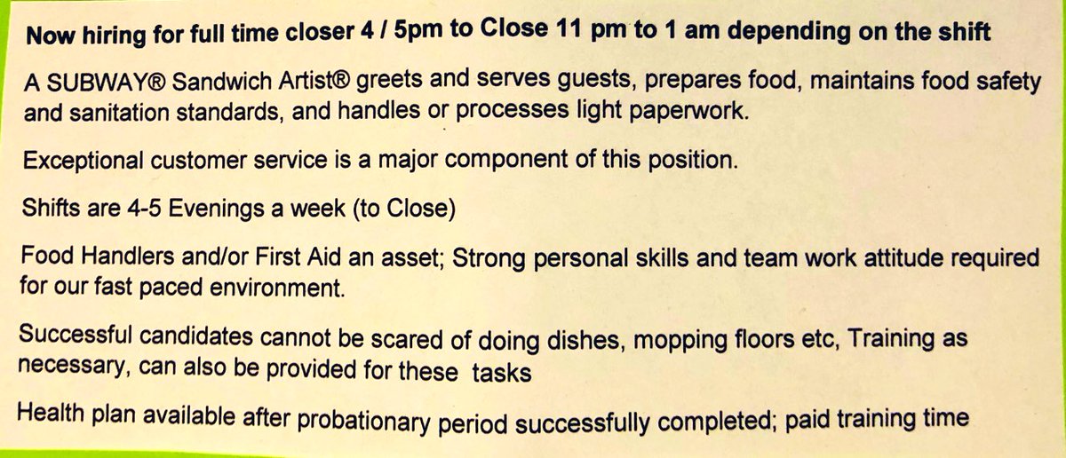 #NowHiring Full time Evenings  #LowerSackville   🥖🥖🥖🥖🥖
Apply at : mysubwaycareer.com today 👩🏾‍💻👨🏽‍💻