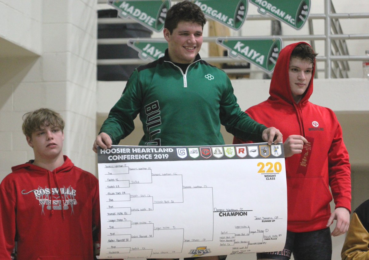 In today's Times, five county wrestlers won Hoosier Heartland Conference championships on Tuesday, with county wrestlers sweeping the first three spots at 220 lbs. (pictured). For more, see:
ftimes.com/common/story.p…