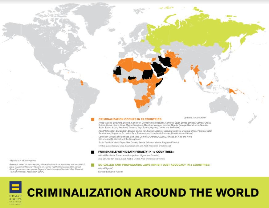 69 countries around the world still criminalize same-sex activity.
