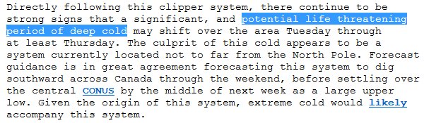 MarcWeinbergWX's tweet image. The wording from the NWS Chicago office speaks volumes about the cold blast next week. Their wording is "potential life threatening period of deep cold".