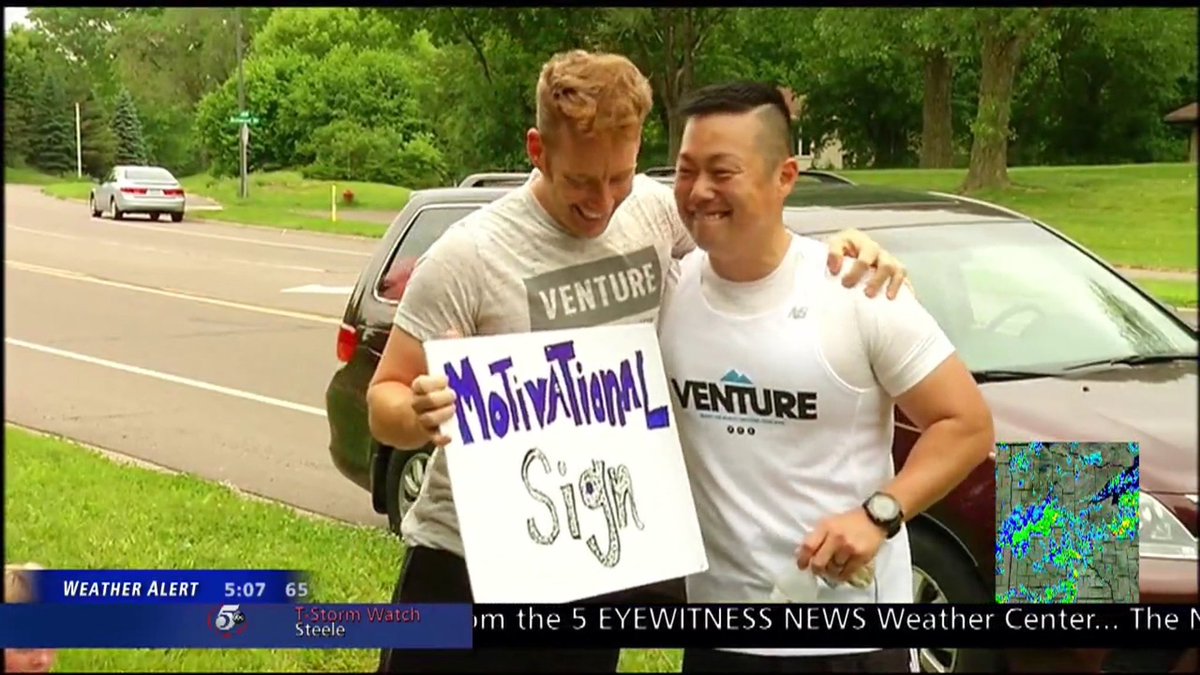BrentSilkey's tweet photo. #tbt
When the cofounder of @Venture makes you a motivational sign...and gets on the news!
#venture #tbt #30forFreedom #motivationalsign #makeyourmilesmatter https://t.co/4BoWxJtzt2