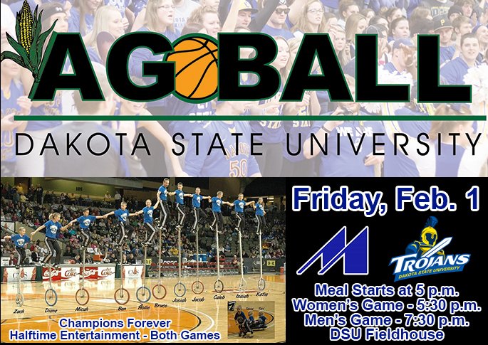 DSU_Athletics's tweet photo. First 'Ag Ball' event set for DSU's basketball home doubleheader on Feb. 1 - https://t.co/3LsB9HIuz0 -@dakotastate_wbb @DakotaStateMBB @DakotaState #WeAreDSU #AgBall #DakotaState https://t.co/NKnqdF8EFO