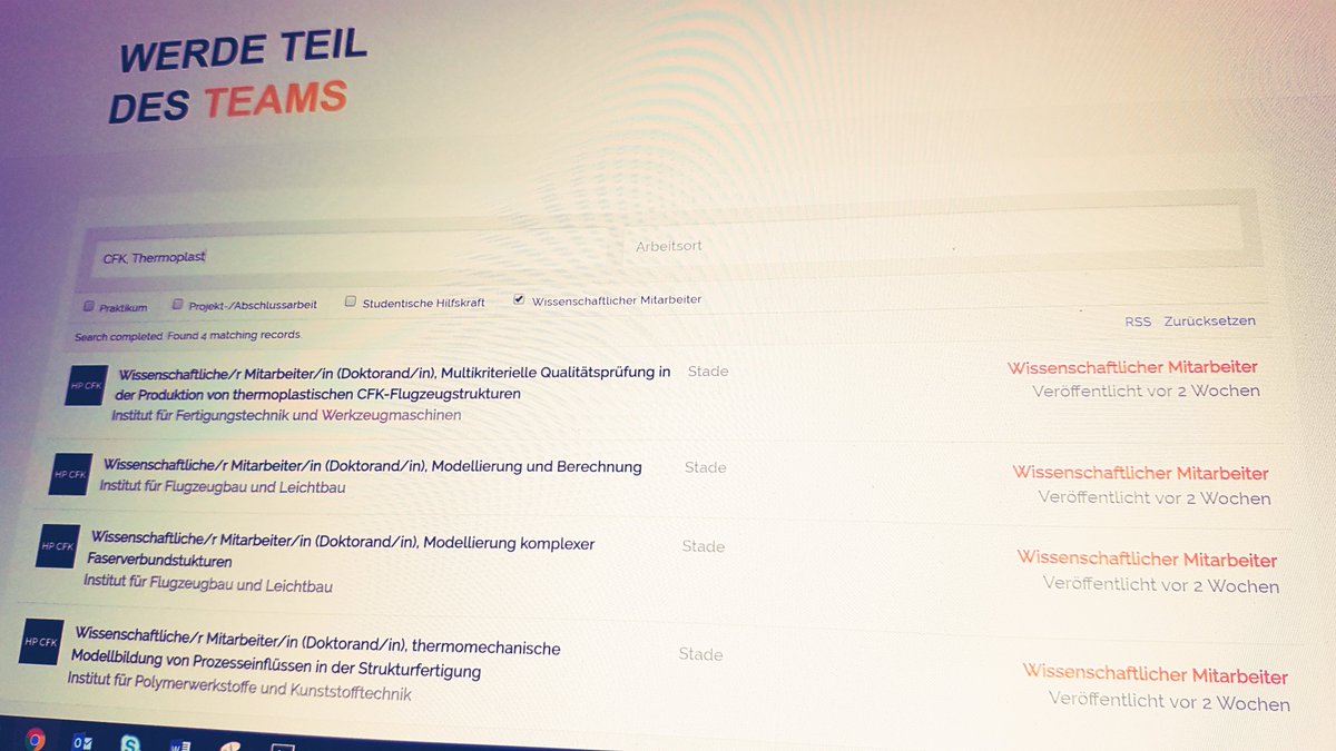 HP_CFK's tweet photo. Interesse an #Faserverbundwerkstoffen ? Interesse an einer Promotion? Im #CFKNord in Stade haben wir interessante Themen in den Bereichen Werkstoffwissenschaften, Simulation und Strukturbauweisen sowie Produktionstechnologien zu besetzten.  Näheres unter https://t.co/AknB0b34wY https://t.co/ySxeaCe7lW