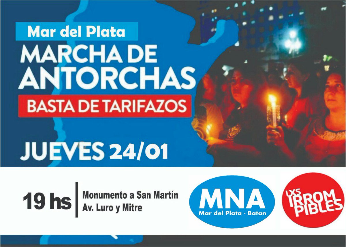 MNAForja_MDP's tweet photo. #MarchaDeAntorchas en #MarDelPlata 
El pueblo en la calle. Las políticas neoliberales solo generan pérdida de puestos de trabajo, crisis, hambre.
#BastaDeTarifazos 
Los recursos son del pueblo. https://t.co/uloSE2takh