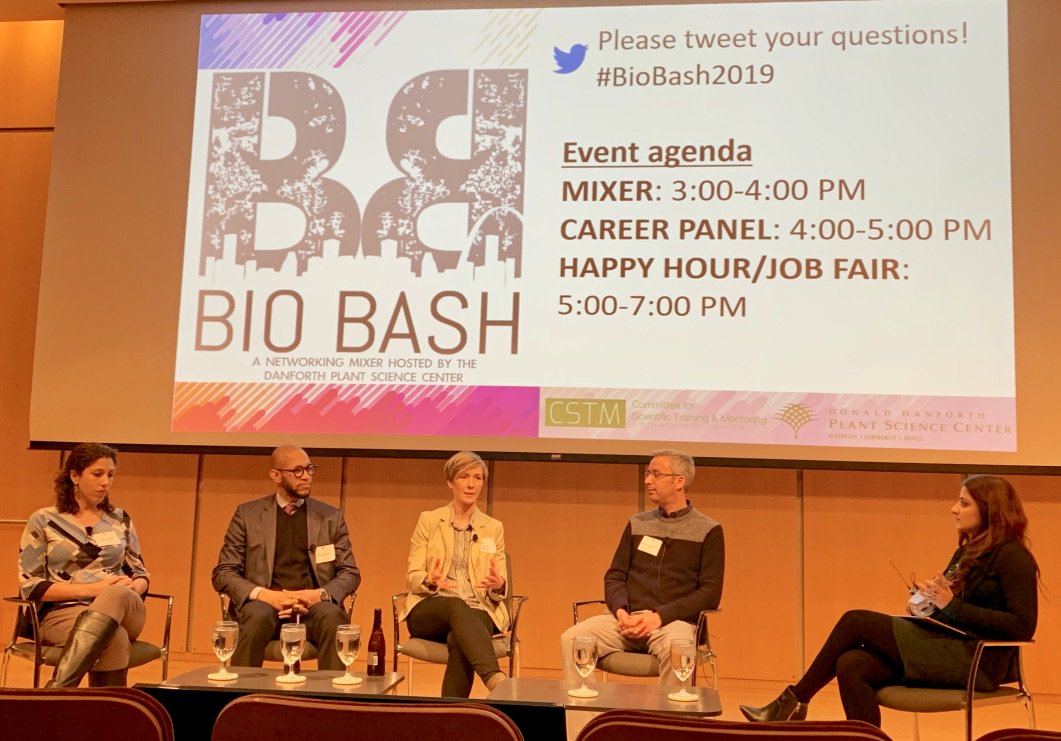 BJFabbri's tweet photo. @cmseeve speaking as part of the career panel at the #BioBash2019 event this afternoon at @DanforthCenter. Describing how she leverages her extensive post-doc R&D background for identifying and developing investment opportunities for @Tech_Accel. https://t.co/G2wPSkvGrm