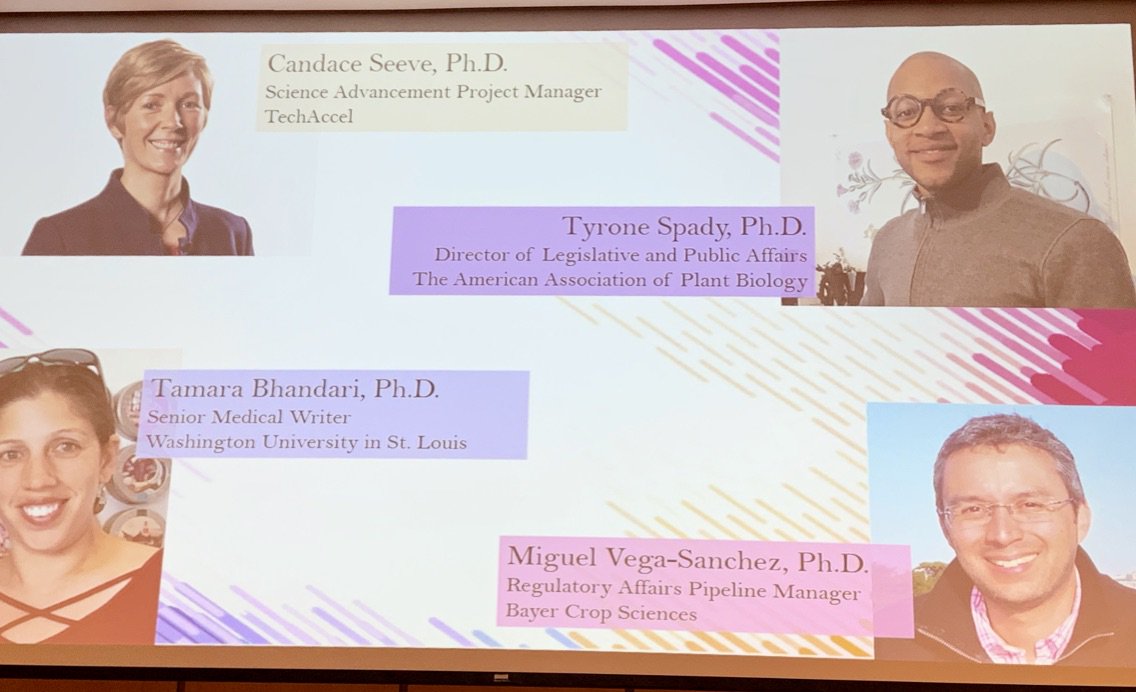 BJFabbri's tweet photo. @cmseeve speaking as part of the career panel at the #BioBash2019 event this afternoon at @DanforthCenter. Describing how she leverages her extensive post-doc R&D background for identifying and developing investment opportunities for @Tech_Accel. https://t.co/G2wPSkvGrm