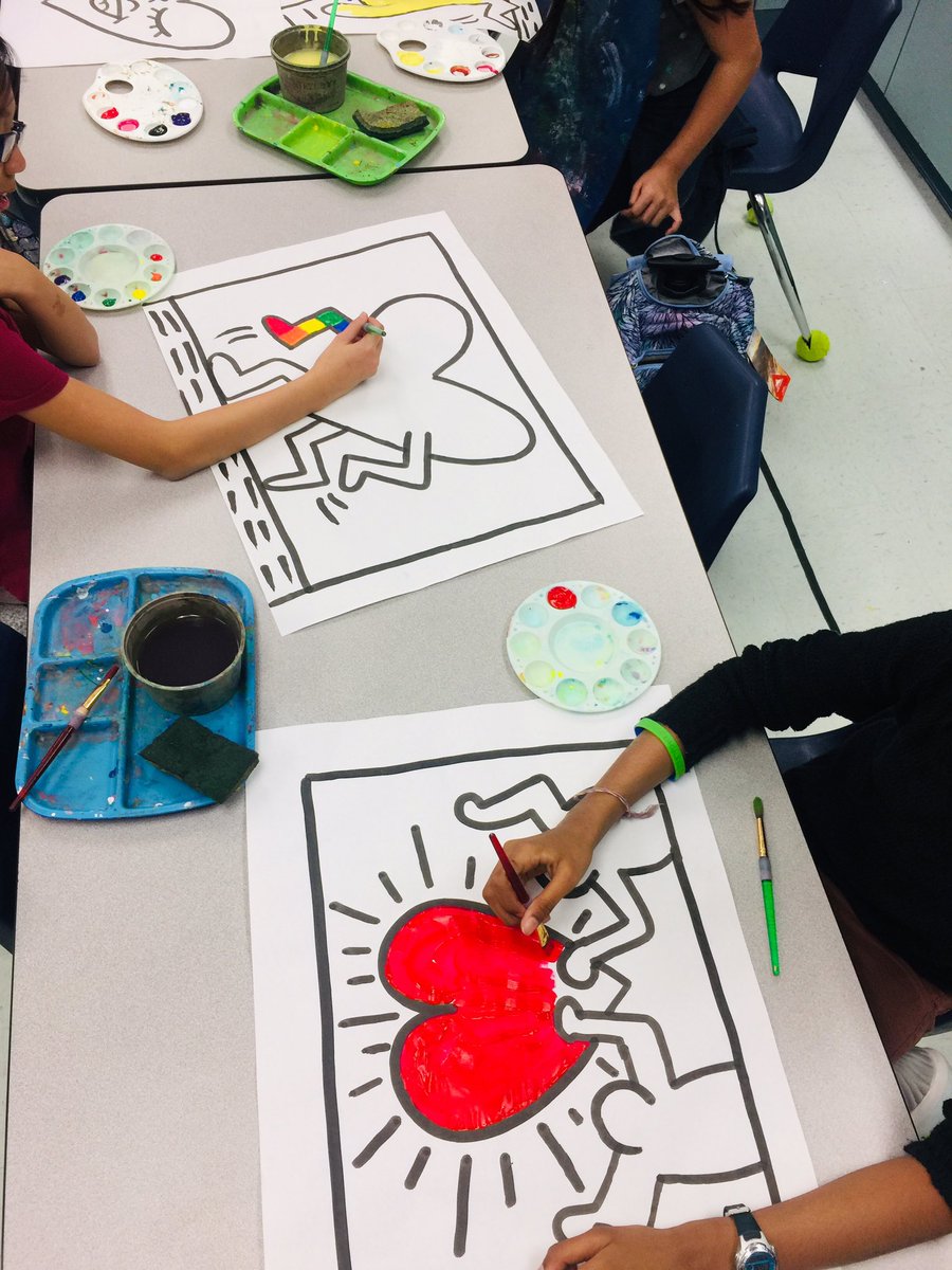 BlueJayArt_OCE's tweet photo. Shoutout to my awesome OCE Art Club members for their collaboration posters. They’re learning about @romerobrittoart, @KeithHaringFdn &amp; @ChrisUphues pop art style. #fbisdelementaryart @OCE_BlueJays @s_reyna11 @Fahmikhan @theartofed https://t.co/AHL8Hfrh0j