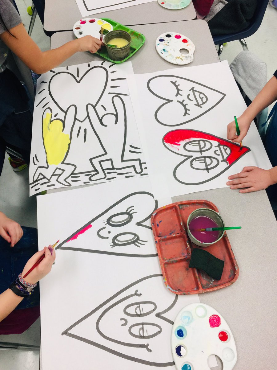 BlueJayArt_OCE's tweet photo. Shoutout to my awesome OCE Art Club members for their collaboration posters. They’re learning about @romerobrittoart, @KeithHaringFdn &amp; @ChrisUphues pop art style. #fbisdelementaryart @OCE_BlueJays @s_reyna11 @Fahmikhan @theartofed https://t.co/AHL8Hfrh0j