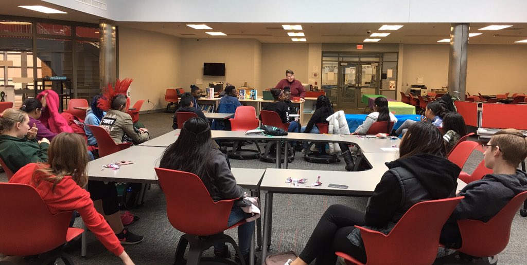 PCMSStudentCou2's tweet photo. Student Council welcomed GLSEN Greater Cincinnati co-chair, Traci, to discuss creating safe schools for LGBTQ+ students.  Traci also brought us swag to promote GLSEN’s no name calling week.  Thanks Traci!  #learninginaction @DrMackzum @GLSEN @PCMSVikingPride https://t.co/wx2nq4vlRK