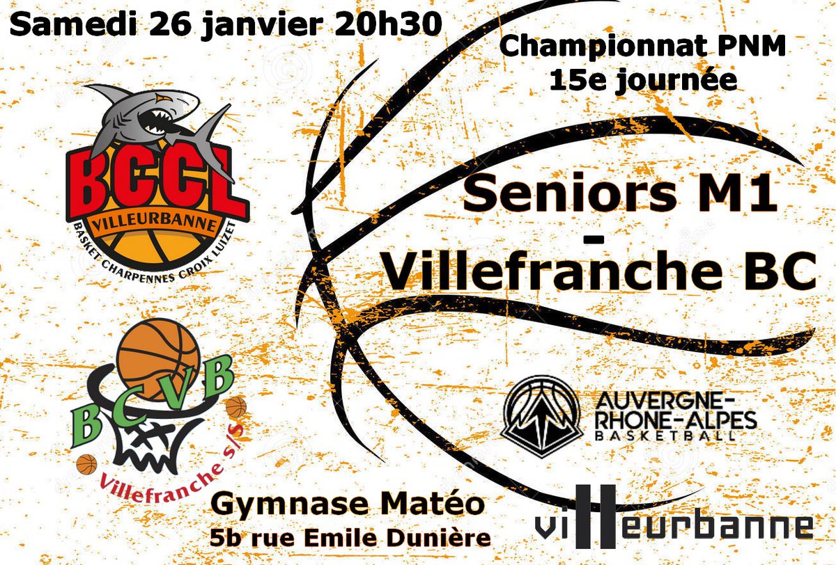 BCCL69's tweet photo. Rendez vous samedi 26 janvier 20h30 au Gymnase Matéo de @villeurbanne pour le match de #PNM @aurabasketball entre les SENIORS M1 et Villefranche BC
#ObjectifFINAL4 https://t.co/dazq39UhvM