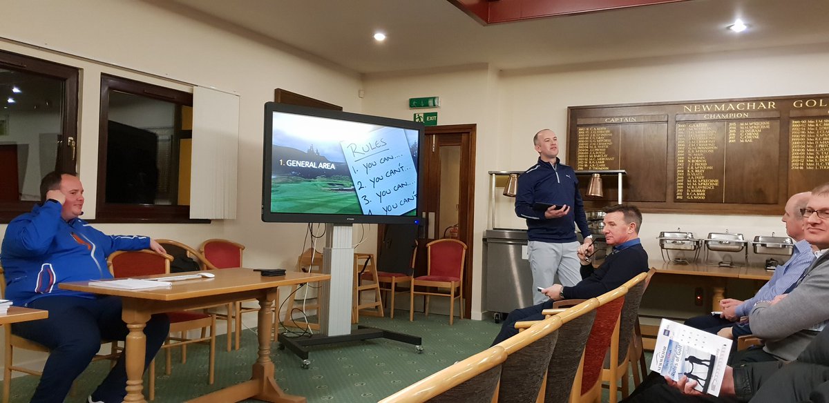 NewmacharGC's tweet photo. Great turn out and presentation on the new rules by the Pro Team at NGC. A very informative, interactive and entertaining evening. #newrules #golf #golfthefunway #futureofgolf #getinvolvedpeople https://t.co/TjjMeAkG98