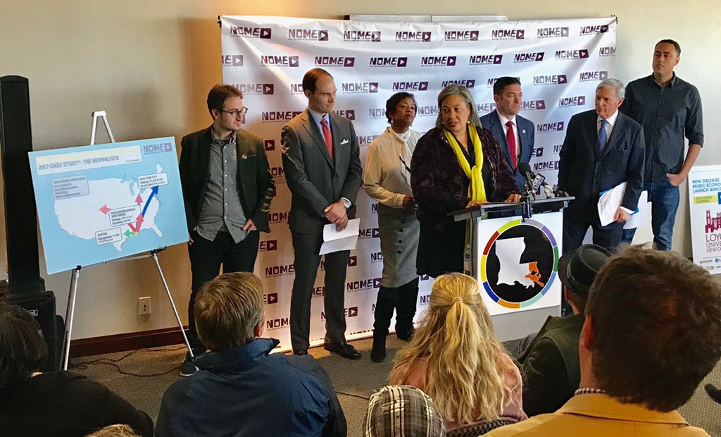 MHechtGNO's tweet photo. So excited to announce the New Orleans Music Economy initiative. We are going to build “the business of music” and not only support artists, but create music industry jobs and wealth, too. Economic development with a beat! #NOME 🎤🎧🏦 https://t.co/2BRiQ8WyV0