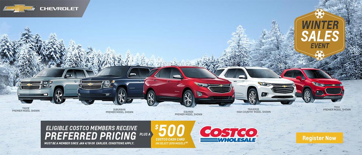 OldMillGM's tweet photo. GM's Winter Sales Event is still taking place at Old Mill GM so come on in and check out our inventory! Eligible Costco members receive preferred pricing (must be a member since Jan 4/19 or earlier. conditions apply) + a $500 Costco cash card on select 2019 models. https://t.co/bUOKaRyaTo