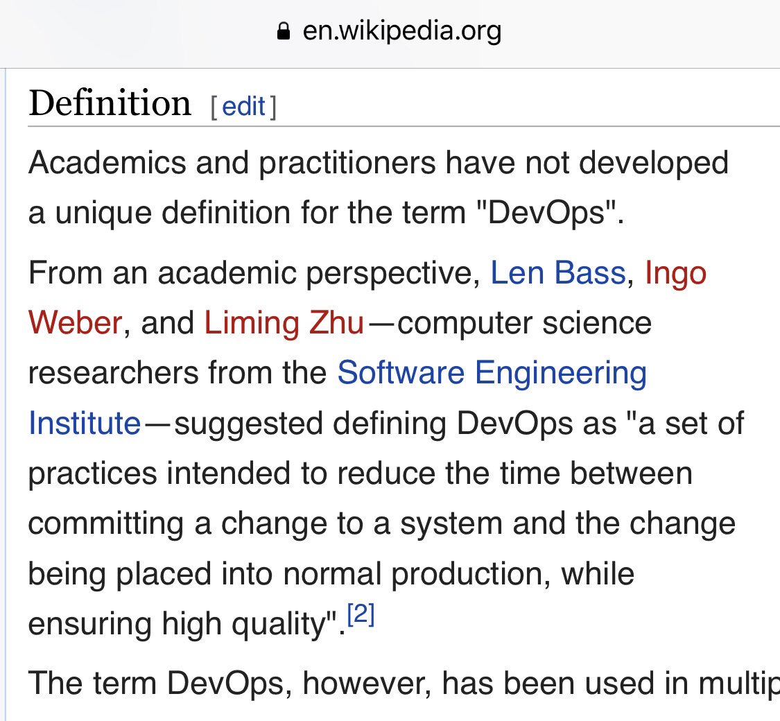 ingomweber's tweet photo. Glad to see the definition for DevOps from our book on Wikipedia (with @limingz and Len Bass)
https://t.co/OtycvRkQL8 https://t.co/2bpYodAiEG