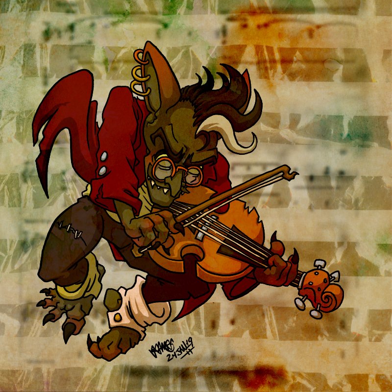Goblin Week! Day 5!  This is Ruther Cabbagerose Warspike, who was classically trained at the Royal Academy of Music in the sparkling lakeside city of Gisellorienne. #goblinweek (jojoseames.tumblr.com/post/182280363…)