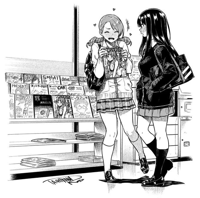 加蓮「あ!あった!ほら!奈緒が表紙になってる雑誌!」
凛「本当だ…」
加蓮「グラビア慣れてないって感じがまた可愛いよね!奈緒は!」
凛「ああ、可愛い(買おう…)」

という絵

#渋谷凛 #北条加蓮 #デレステ #アイマス #ラクガキ 