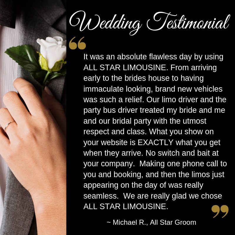 allstarlimo's tweet photo. Testimony from one of our awesome All Star Grooms from a wedding this past weekend! #allstarlimo #LongIsland #LongIslandWedding #LIBrideandGroom https://t.co/stUROQulwW