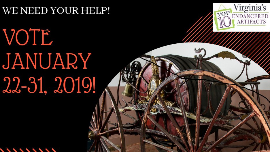 HistoricAlexVA's tweet photo. We are excited that Friendship Firehouse’s 1858 Prettyman Hose Carriage is a Virginia Association of Museums’ Top 10 Endangered Artifacts nominee. Help us Conserve Our Carriage! You can vote daily at https://t.co/gIlt8LalzR through January 31. #ConserveOurCarriage #HelpOurHose https://t.co/cqhbBiZ9q9