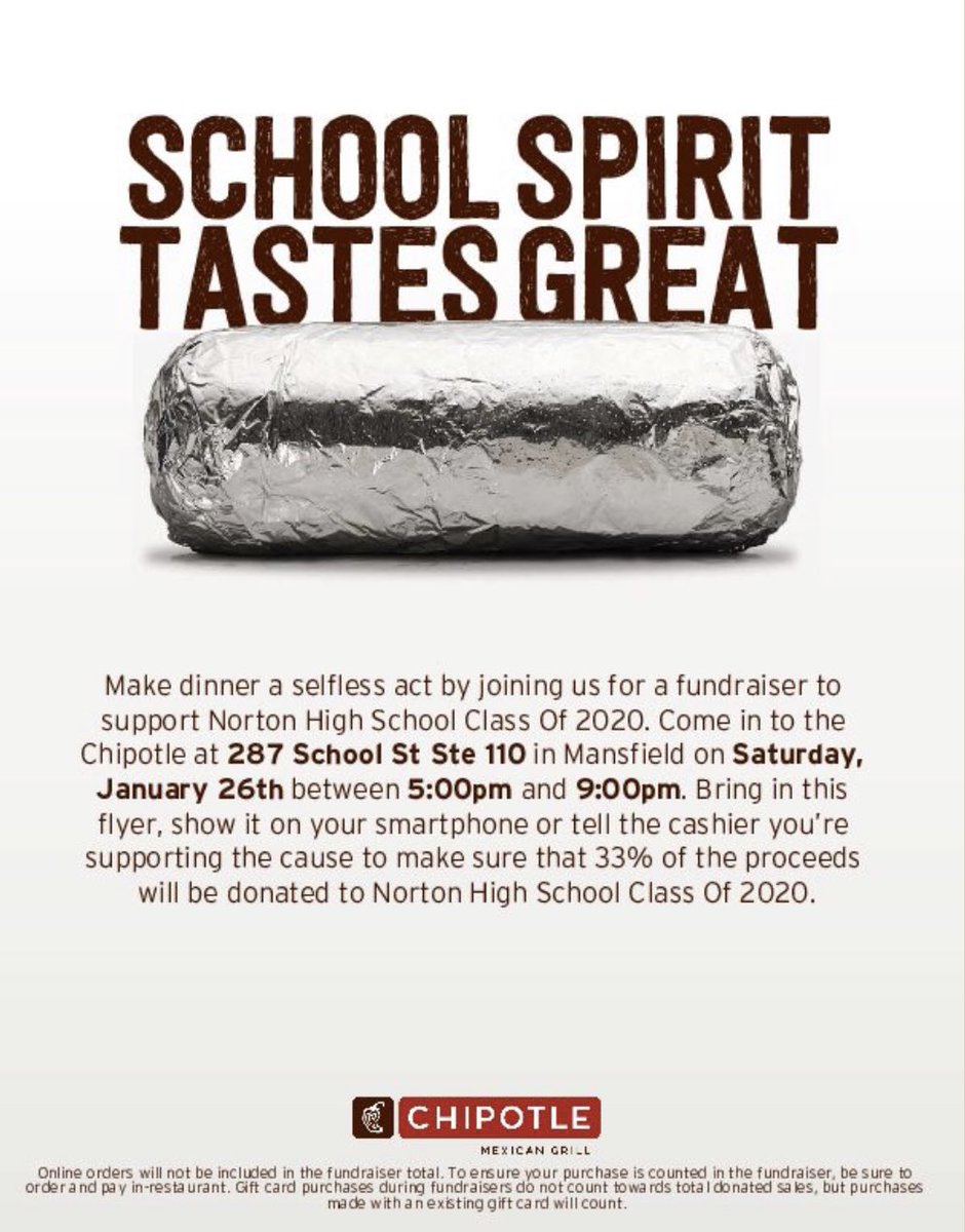 Chipotle fundraiser-Saturday night-5-9-prom ticket raffles-lots of fun-awesome people-awesome food-support the juniors!   Be there!