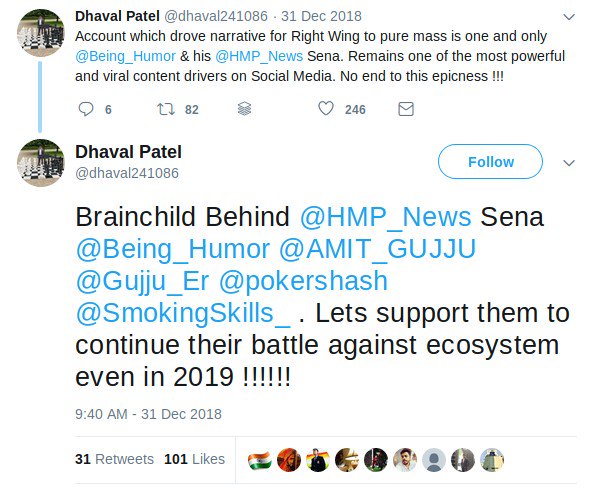 The team behind misinformation that is made viral claiming to be 'satire' is as follows:

@Being_Humor - Vinay Sharma, Mumbai
@AMIT_GUJJU - Amit Sundarani, Anand
@Gujju_Er - Prakash Javiya, Surat
@pokershash - Shashank Singh, Kolkata
@SmokingSkills_ - Yash Verma, Faridabad
