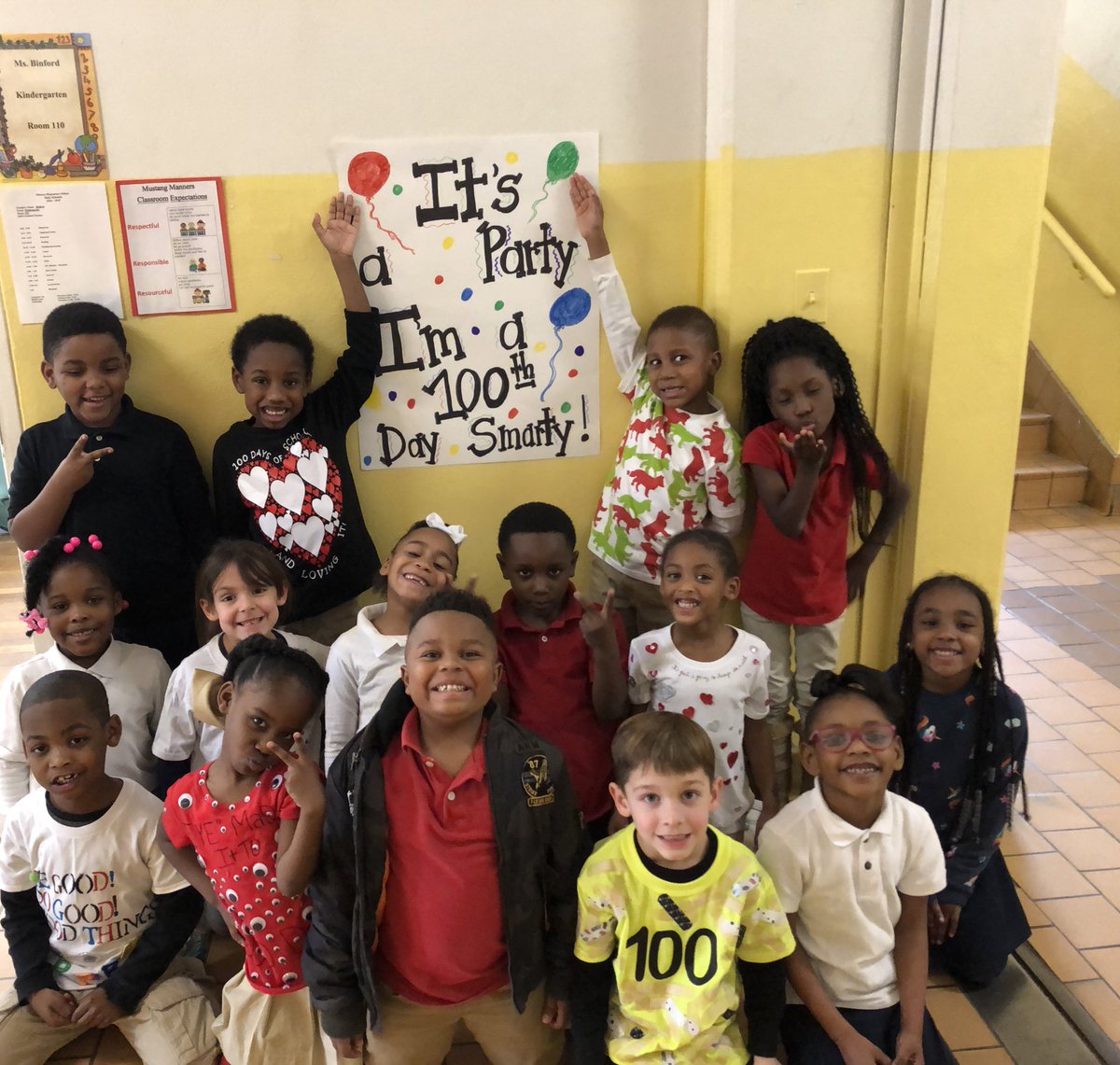 Ms. Binford's kindergarten class at <a href="/FlowersElem/">Flowers Elementary</a> celebrating the 100th day of school! Donning T- shirts with 100 items on them and celebrating with a fashion show plus other activities counting to 100! <a href="/DegaSuper/">SuperDega</a>