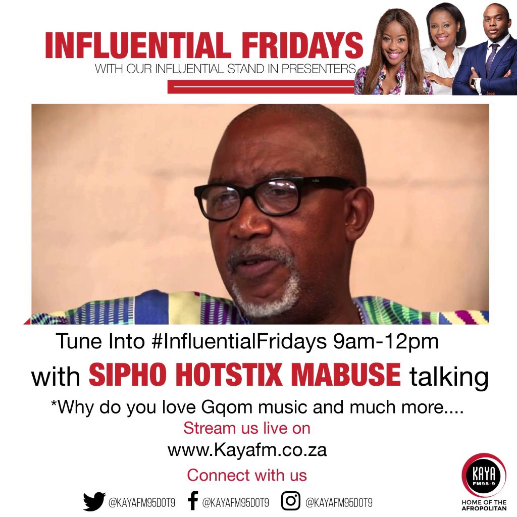 Looking forward to this today Friday @kayafm95dot9 @neiljohnsonza - thank you #influentialfridays @GalloRecordsSA @BillyMonama @TheStar_news @SAMROMusic @NdoxMigogo @MartinMyers @Derek_Geddes @TripleMEntSA 👍🇿🇦👌