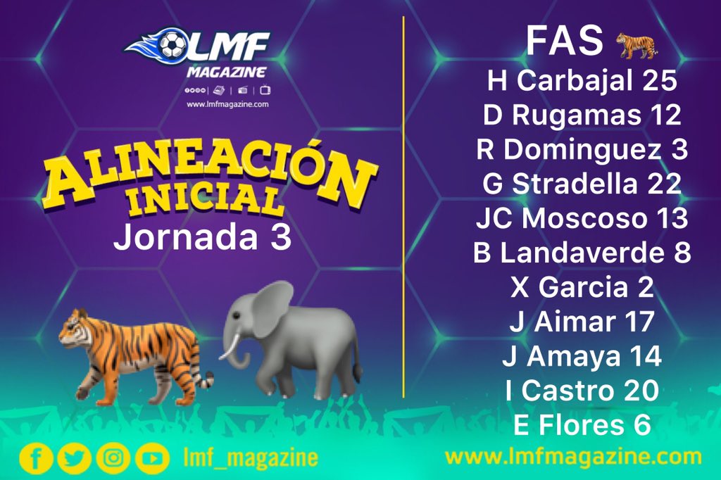 LMF_Magazine's tweet photo. #Clausura2019
#FASvALI | Jornada 3
ALINEACIÓN • @CDeportivoFAS 🐅 https://t.co/4S2PDs9YlI