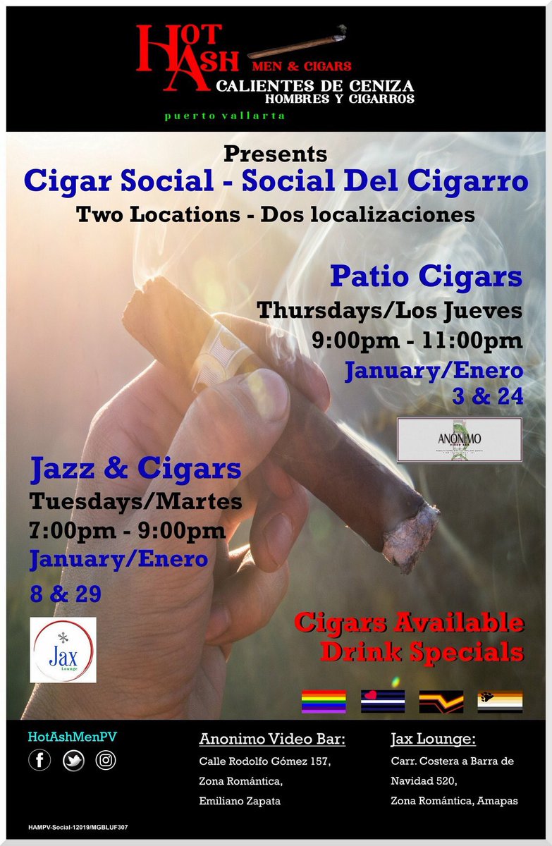 HotAshMenPV's tweet photo. Join us for a cigar tonight at #AnonimoVideoBarPV on the upper patio 9pm-11pm. #cigar #gay #leather #rubber #bear #orso #bluf #BLUFChicago #Hotashmenandcigars #hotadhmenpv #hotashmen https://t.co/3NxZHS6eEL