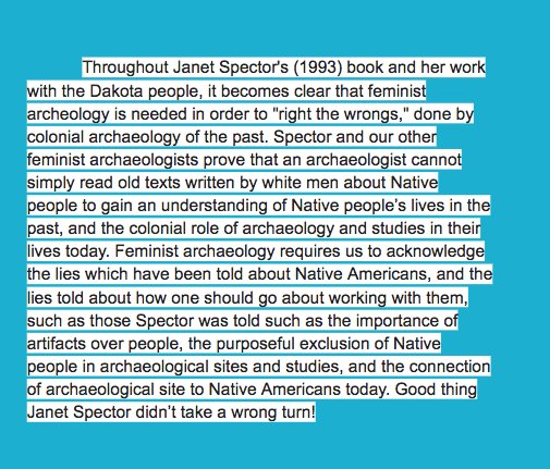 SColonialism's tweet photo. We wrapped up a unit on Sex and Gender in archaeology by examining Janet Spector's What This Awl Means while considering feminist critiques of archaeology and how they intersect with indigenous critiques of the discipline. #archaeology #feministarch #indigarch https://t.co/15ay1HS9uF