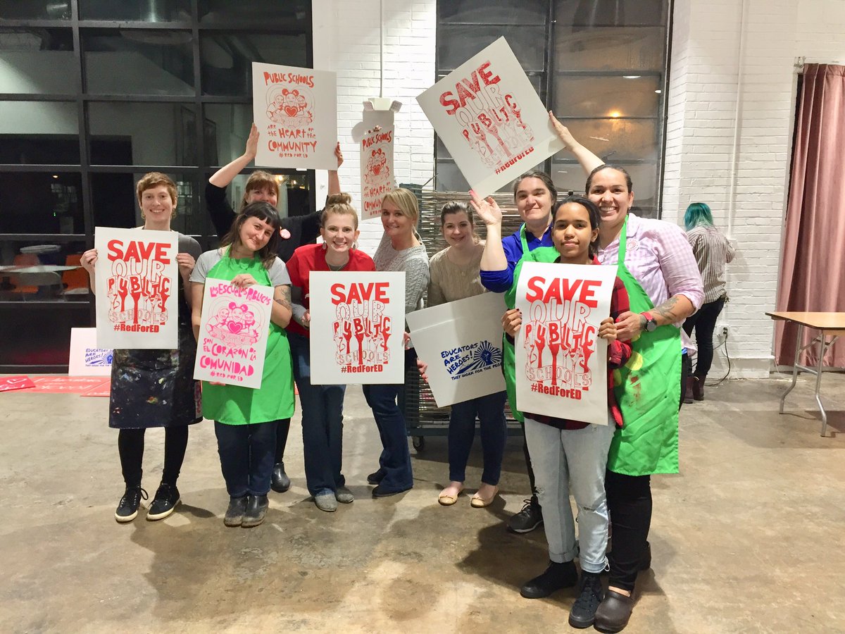 MarcieShea's tweet photo. We made a lot of great signs tonight. Can wait for Monday! @Red4EdVA #studiotwothree @LegalAidJustice https://t.co/ojKYQYT8fM