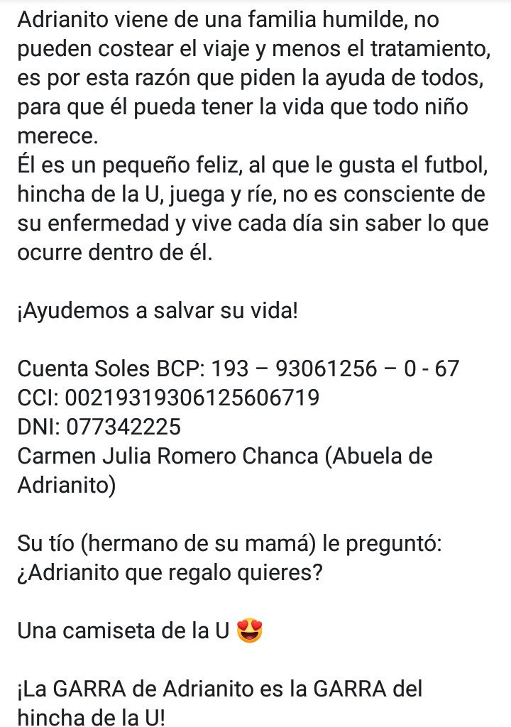 RosmelPalomino7's tweet image. ¡Ayudemos a #Adrianito! 

Dale 👉 #RT 👇👇