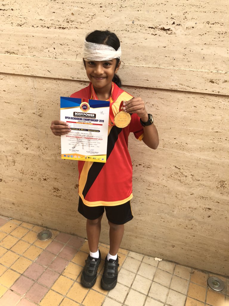 FLAG congratulates Amatullah Vaglawala on  winning a gold medal (under the category -30kgs) at the OPEN KICK BOXING CHAMPIONSHIP 2019  organised by WAKO MUMBAI (DISTRICT LEVEL) held at SRPF grounds.

Well Done Amatullah, we are proud of you !!