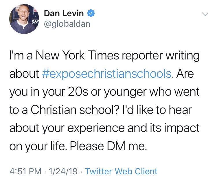 GriffithOlinde's tweet photo. My response to @globaldan’s tweet asking for Christian School stories. 
Those of you that would like to DM him as well please do so! 
Both sides of the story must be represented!! #ExposeChristianSchools https://t.co/WFGrOaeyiV