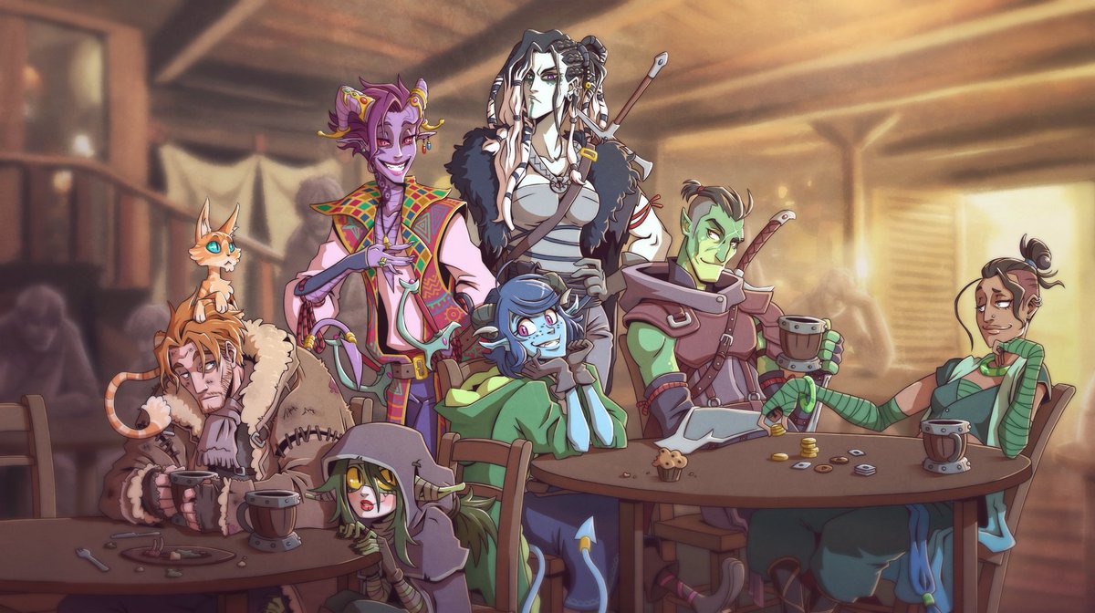 Finally. I finished.
Weeks late for my goal, but I finished.
#1yearofmightynein #criticalrole #criticalrolefanart 
"...And in a Tabern they met..."