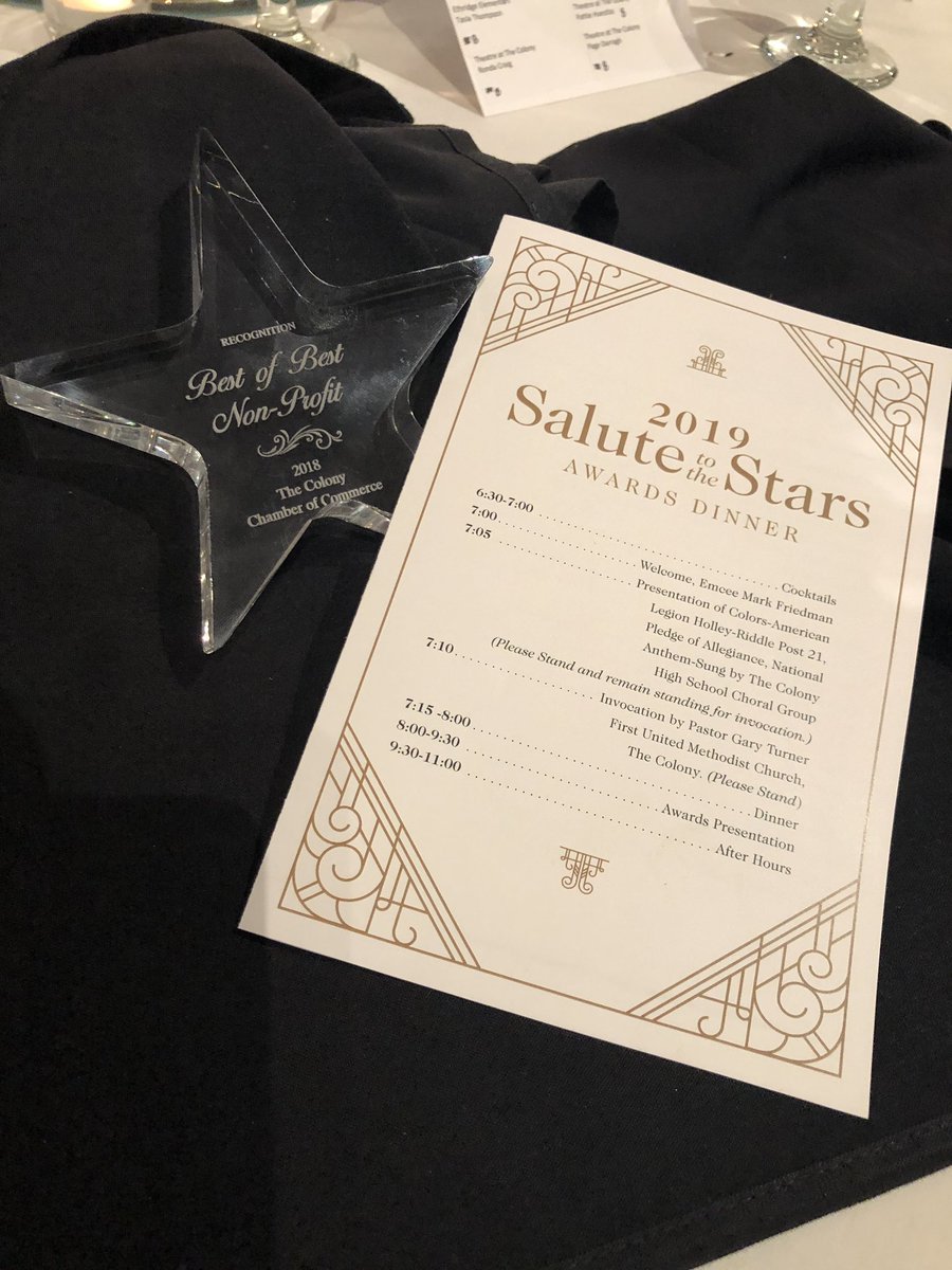 theatreattc's tweet photo. What an incredible honor for Theatre at The Colony to be named @TheColonyTX Best Non-Profit Organization of the year! We are incredibly blessed by our extraordinary students and parents to serve The Colony community! #tatc #bekind @lostboy2015 https://t.co/8LKKyUiQy1